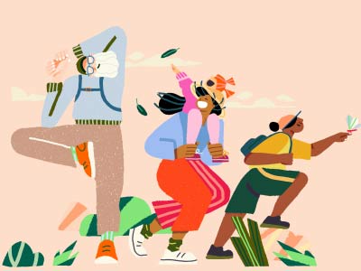 An illustration of 3 travellers